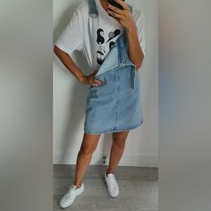 Topshop women light blue denim overall dress dungarees size 0 US